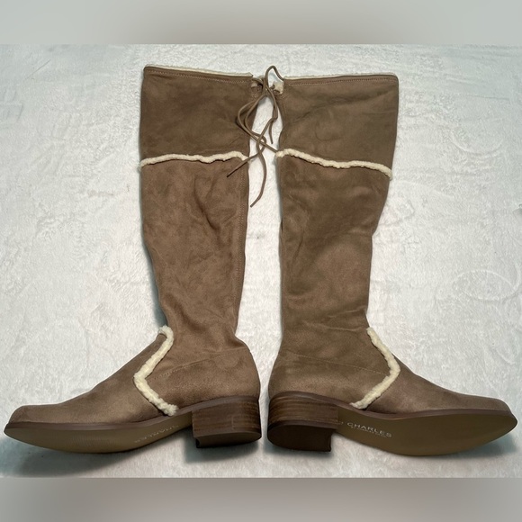 NWOT Charles David Sz7.5 brown/beige pullon over the knee boots by Anthropologie - Picture 5 of 10